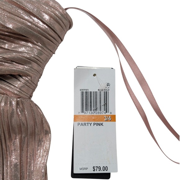 Seni & Cade Juniors' Rose Gold Metallic Pleated Knot Front Babydoll Prom Dress - Picture 12 of 16